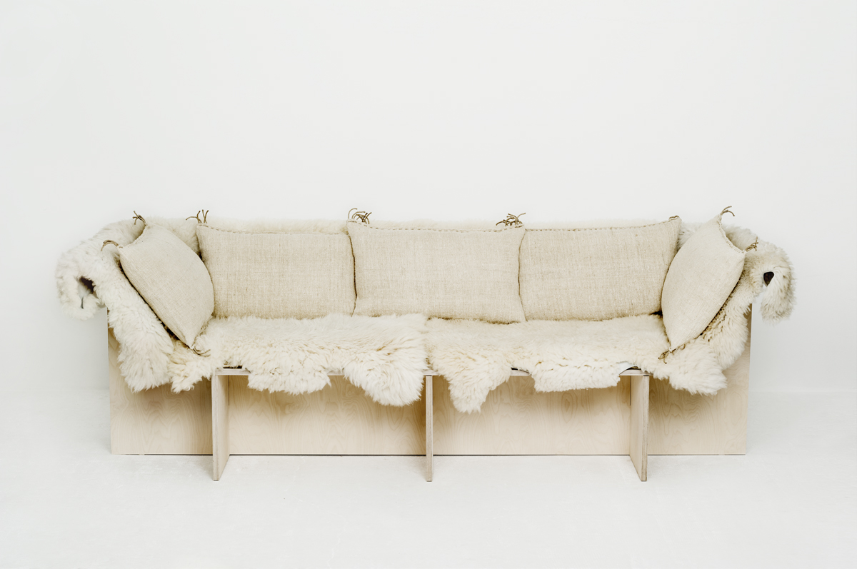 Sofa from Les Foins with sheepskins